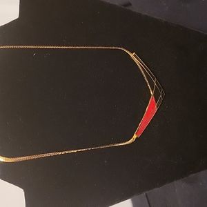 Vintage Goldtone Red and Black 1980s Necklace- 16 in